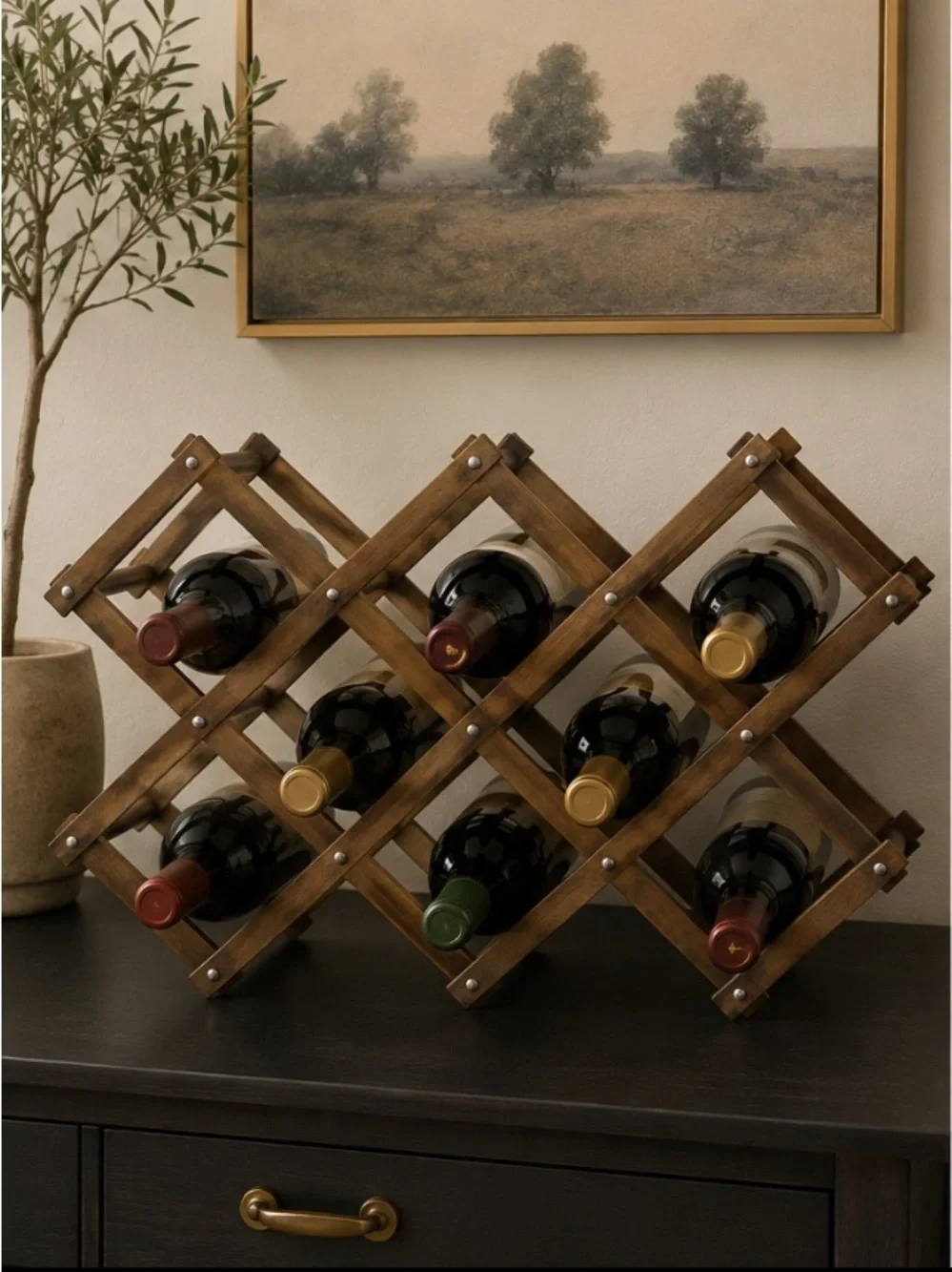Vintage Wooden Accordian Style Foldable Towel or Large 8 Bottle Wine Rack 23“